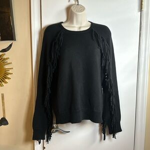 Black Lauren Ralph Lauren denim knitted sweater with fringe